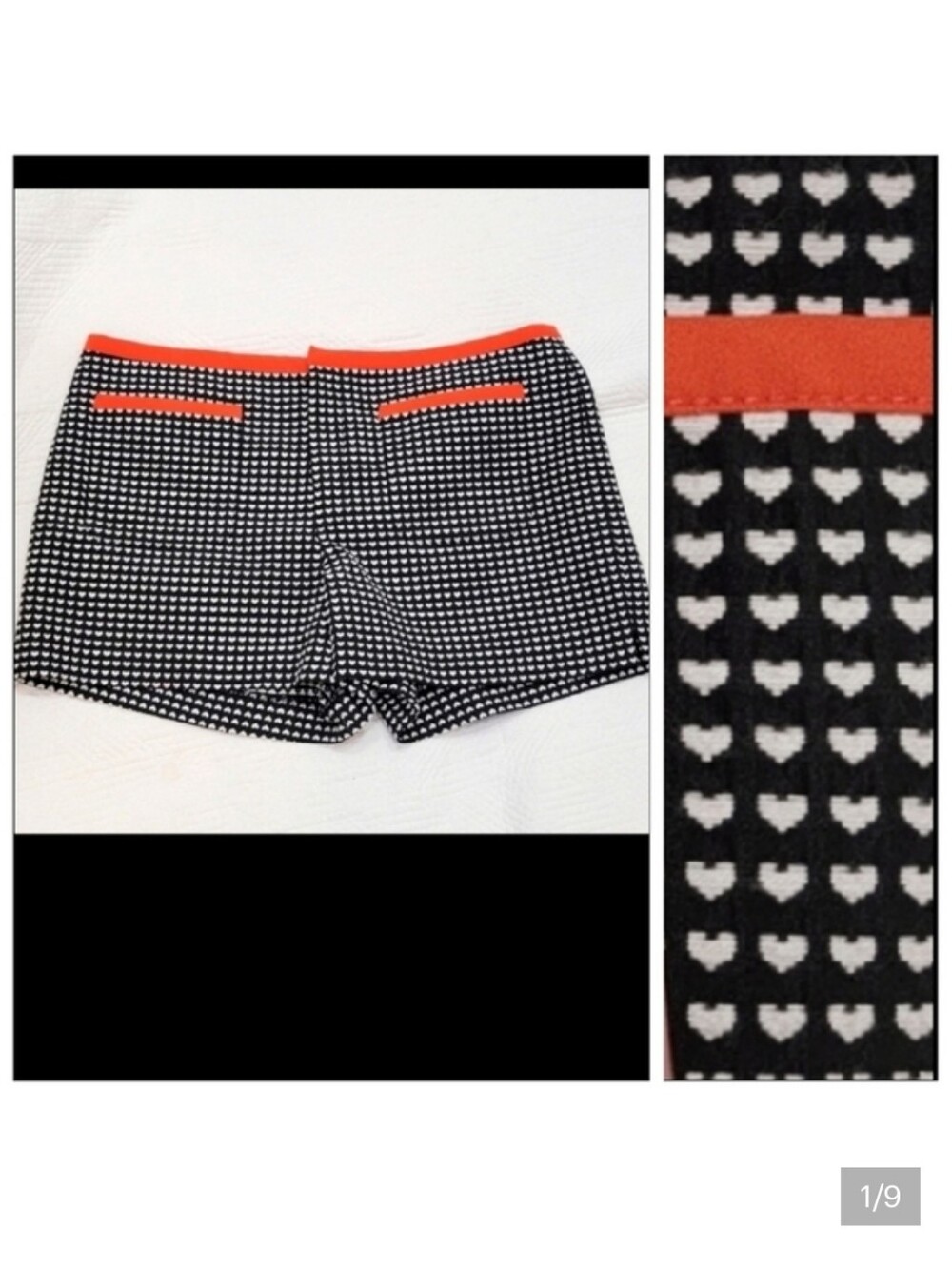 Rachel Roy Heart Pattern Shorts Black White Orange‎ Trim Women's Size 10